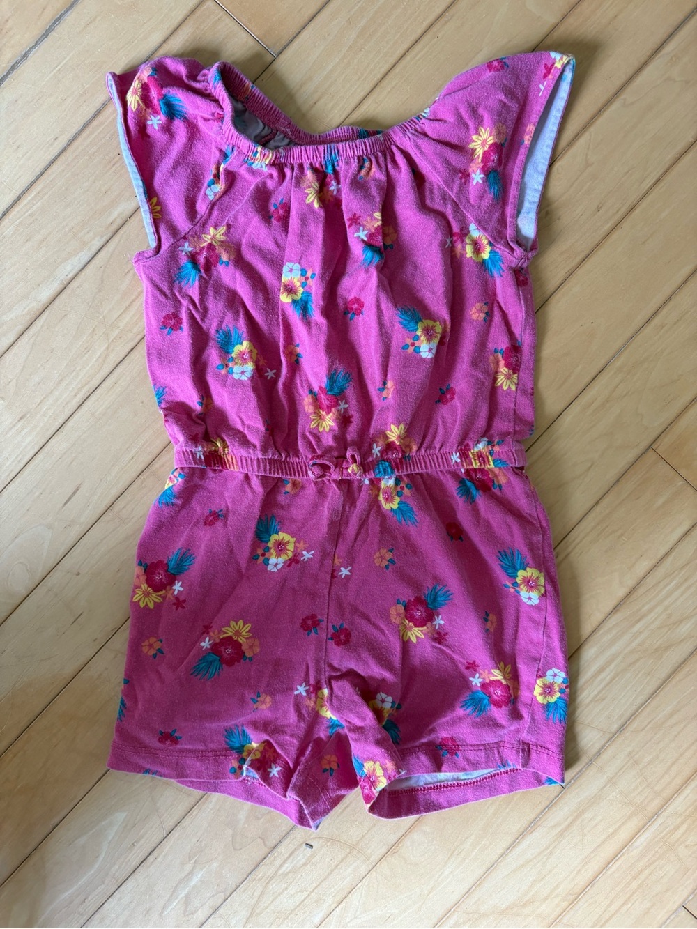Girls' Bright Pink Floral Romper - Playful Summer One-Piece